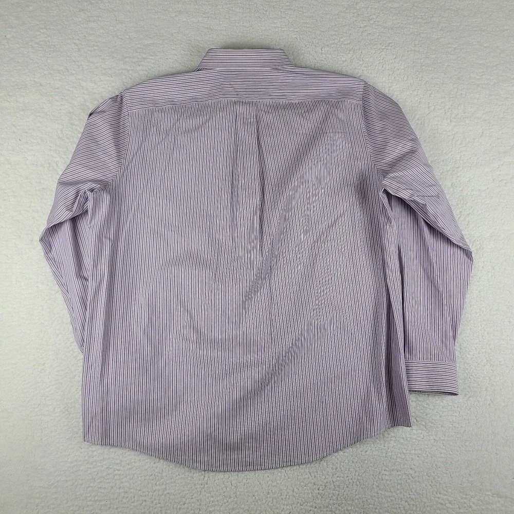 Eddie Bauer Dress Shirt Mens XL Purple Striped Wrinkle Resistant Relax Button Up